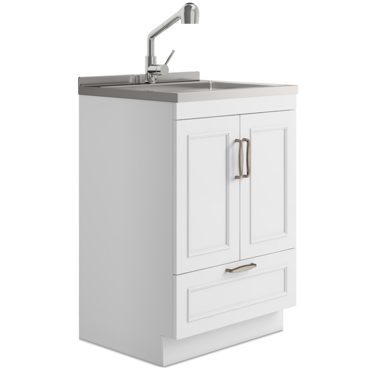 Simpli Home Cardinal Transitional 24"Laundry Cabinet Faucet Stainless Steel Sink